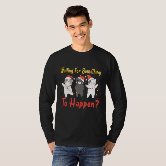 Cat Waiting For Something To Happen Christmas Ligh T-shirt (Voorkant volledig)
