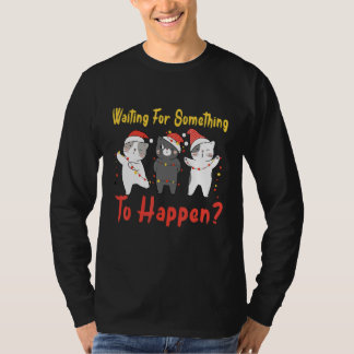 Cat Waiting For Something To Happen Christmas Ligh T-shirt