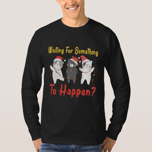 Cat Waiting For Something To Happen Christmas Ligh T-shirt (Voorkant)