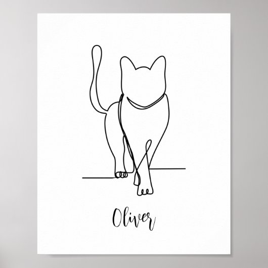 Cat Walking Drawing Print One Line Personalized (Voorkant)