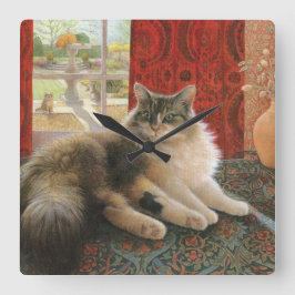 CAT WALL CLOCK VIERKANTE KLOK