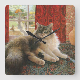 CAT WALL CLOCK VIERKANTE KLOK