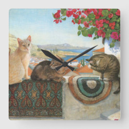 CAT WALL CLOCK VIERKANTE KLOK