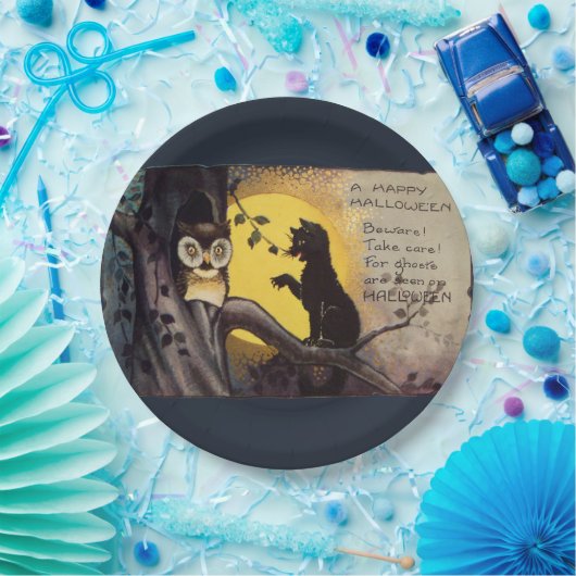 Cat Warning Owl Halloween Borden Papieren Bordje (Feest)