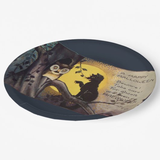 Cat Warning Owl Halloween Borden Papieren Bordje (Gekanteld)