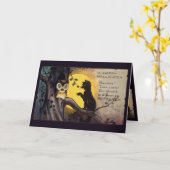 Cat Warning Owl Halloween Wenskaart Kaart (Gele Bloem)