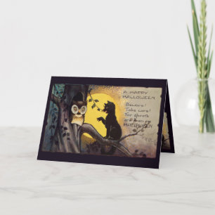 Cat Warning Owl Halloween Wenskaart Kaart