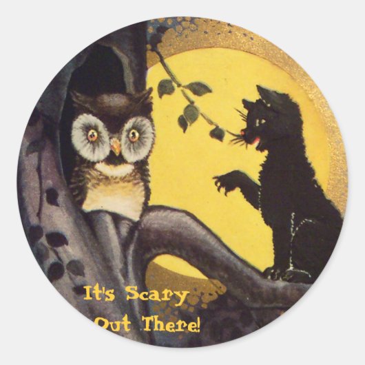 Cat Warning Uil Halloween Stickers (Voorkant)
