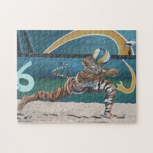 Cat Warrior Beach Volleyball Medium Jigzaag Puzzle Legpuzzel (Horizontaal)