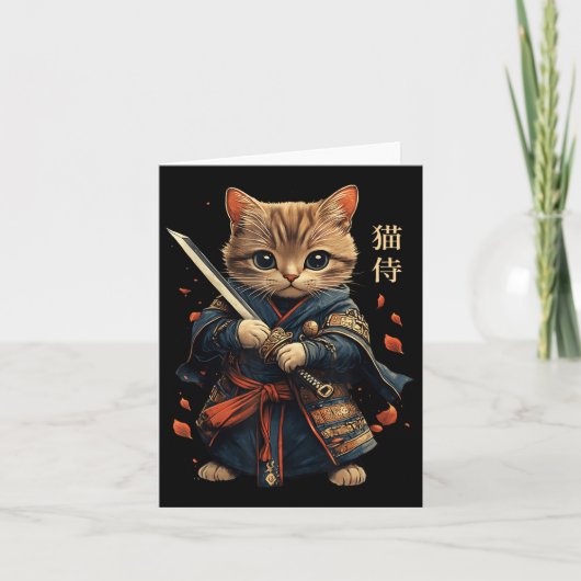 Cat Warrior Japanese Samurai Cat Tattoo Kawaii Nin Kaart (Voorkant)