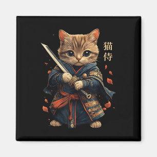 Cat Warrior Japanese Samurai Cat Tattoo Kawaii Nin Magneet