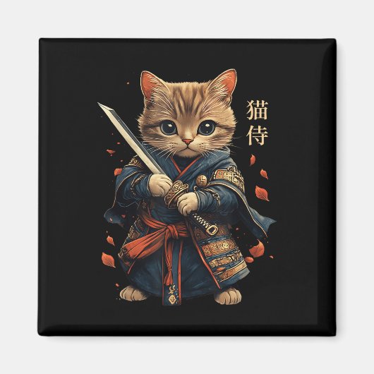 Cat Warrior Japanese Samurai Cat Tattoo Kawaii Nin Magneet (Voorkant)