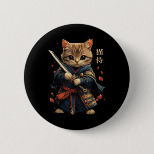 Cat Warrior Japanese Samurai Cat Tattoo Kawaii Nin Ronde Button 5,7 Cm