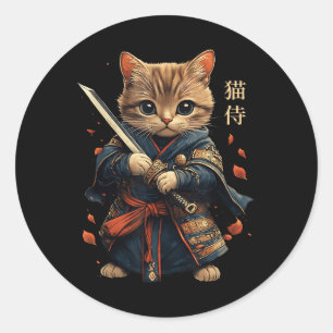Cat Warrior Japanese Samurai Cat Tattoo Kawaii Nin Ronde Sticker