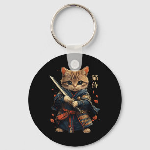 Cat Warrior Japanese Samurai Cat Tattoo Kawaii Nin Sleutelhanger