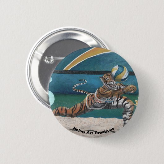 Cat Warrior speelt volleybal Fantasy Button (Voorkant /achterkant)