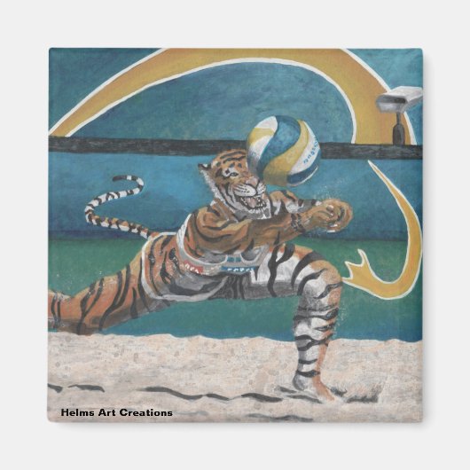 Cat Warrior spelen Beachvolleybal Button Magnet (Voorkant)