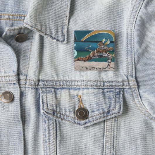 Cat Warrior spelen volleybal Fantasy Art Button (In situ)