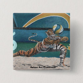Cat Warrior spelen volleybal Fantasy Art Button