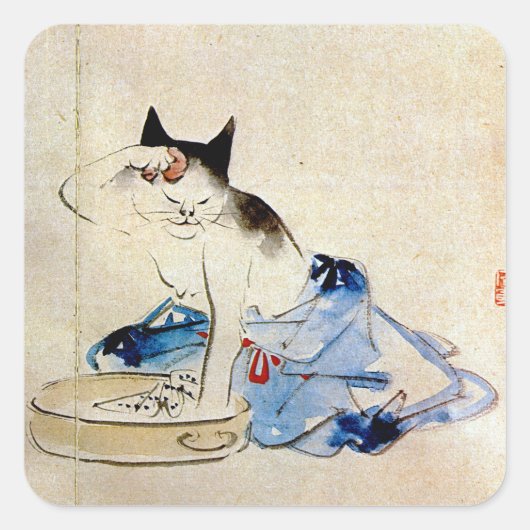 Cat was haar lichaam, Utagawa Hiroshige Vierkante Sticker (Voorkant)
