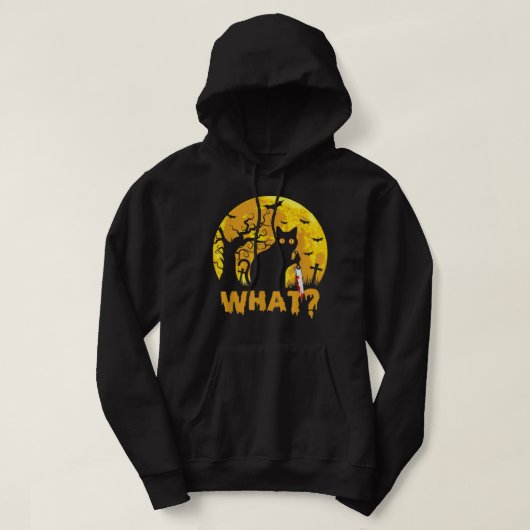 CAT WAT Murderous Black Cat met Knife Halloween Hoodie (Design voorkant)