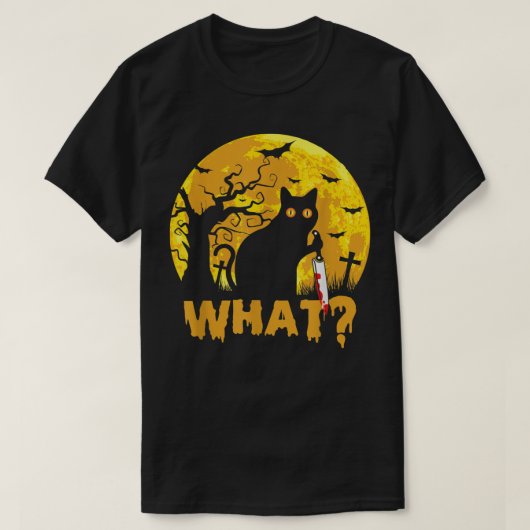 CAT WAT Murderous Black Cat met Knife Halloween T-shirt (Design voorkant)