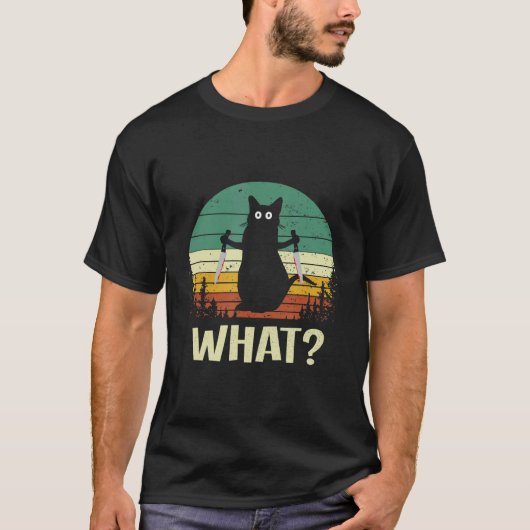 Cat Wat Zwarte Kat Retro  Kat Met Mes T-shirt (Voorkant)