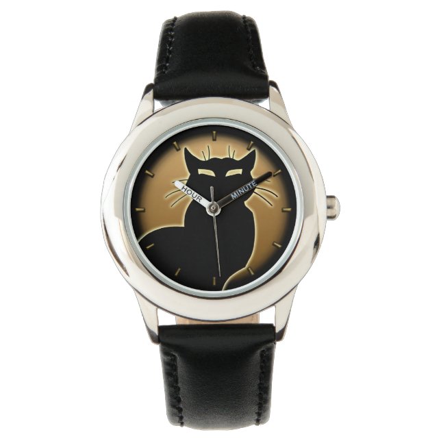 Cat Watch Black Cat Wrist Watch Cat Lover Jewerly Horloge (Voorkant)