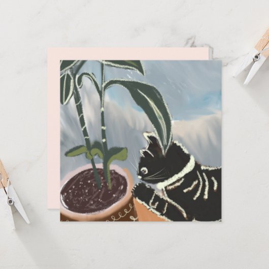 Cat Watching House Planten Kaart (Voorkant / Achterkant in situ)