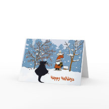 Cat Watching Santa Holiday Card