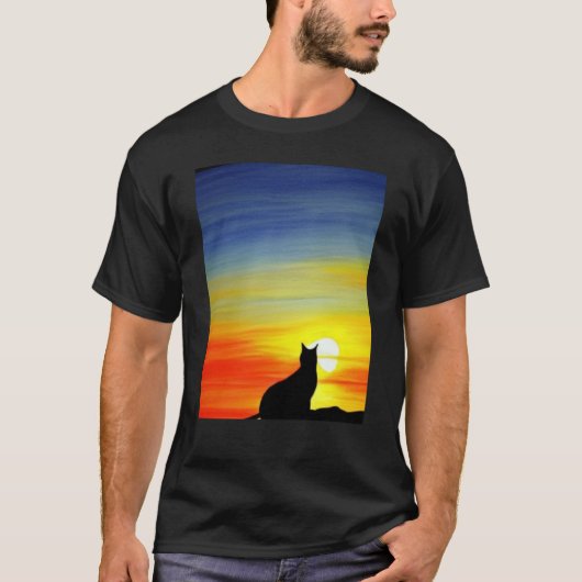 Cat Watching Sunset scene Black Cat Sunset 3 T-shirt (Voorkant)