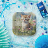 Cat Watercolor Flowers 80th Birthday Papieren Bordje (Feest)