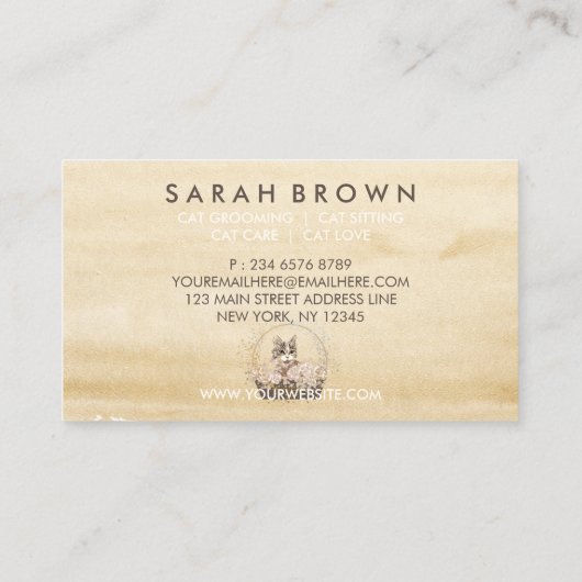 Cat Waterverf Boho Chic Rustic Visitekaartje (Achterkant)