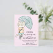 Cat Waterverf Cat Umbrella Baby shower per post Uitnodiging Briefkaart (Staand voorkant)