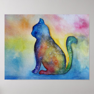 Cat Waterverf Kunst, Waarde Poster Papier (M