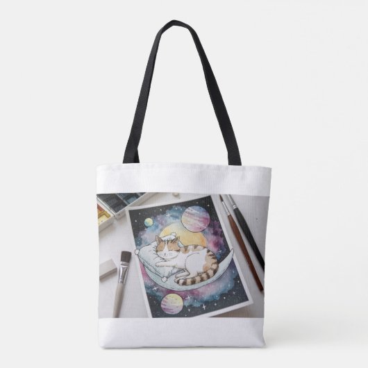 Cat Waterverf Shopping Errand Canvas tas (Achterkant)