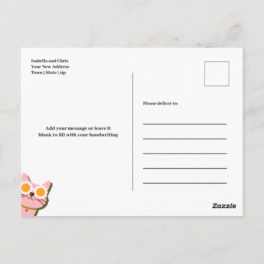 Cat We hebben een nieuw adres aangekondigd Briefkaart (Achterkant)