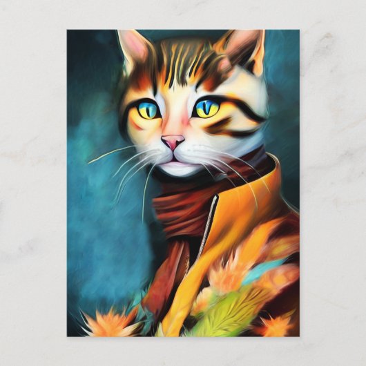 CAT-WEARING AUTUMN-BRIEFKAARTEN BRIEFKAART (Voorkant)