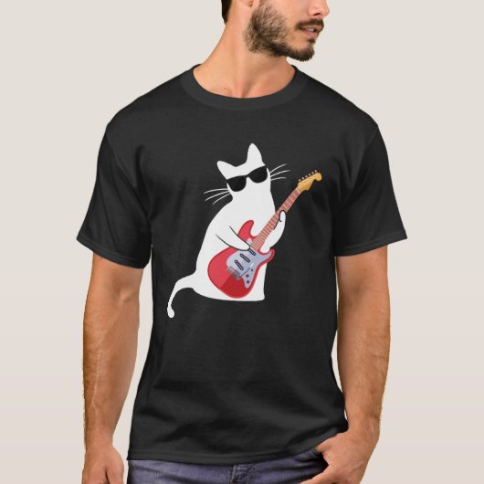 Cat Wearing Sunglasses Playing Guitar Bass T-shirt (Voorkant)