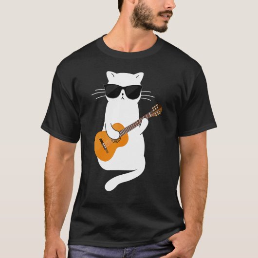 Cat wearing sunglasses playing Guitar Guitarist T-shirt (Voorkant)