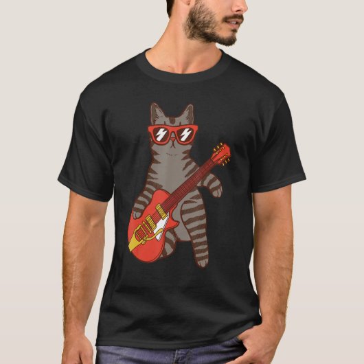 Cat wearing sunglasses playing Guitarist T-shirt (Voorkant)