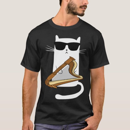 Cat Wearing Sunglasses Playing Harp T-shirt (Voorkant)