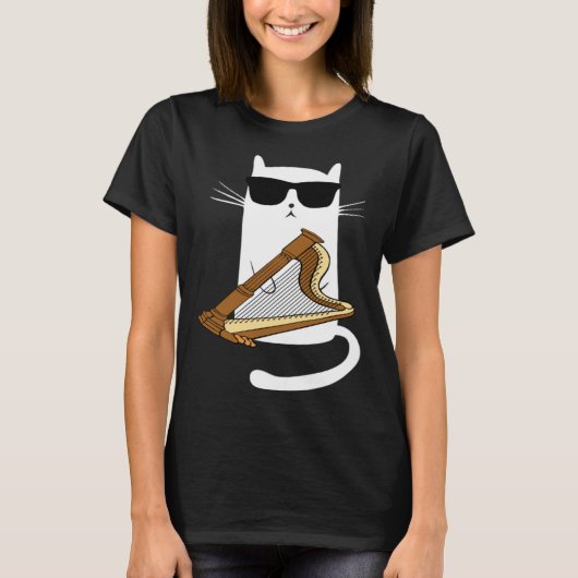 Cat Wearing Sunglasses Playing Harp T-shirt (Voorkant)