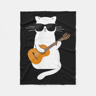 Cat Wearing Sungles spelen gitaar gitarist Fleece Deken