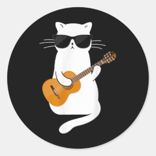 Cat Wearing Sungles spelen gitaar gitarist Ronde Sticker