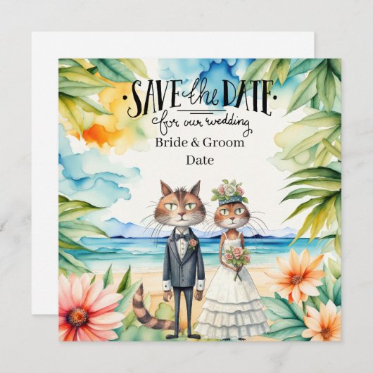 Cat Wedding Beach Wedding Thema Kaart (Voorkant / Achterkant)