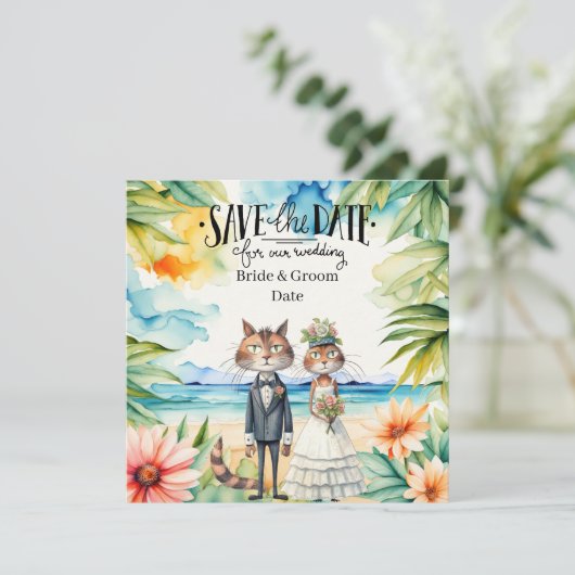 Cat Wedding Beach Wedding Thema Kaart (Staand voorkant)