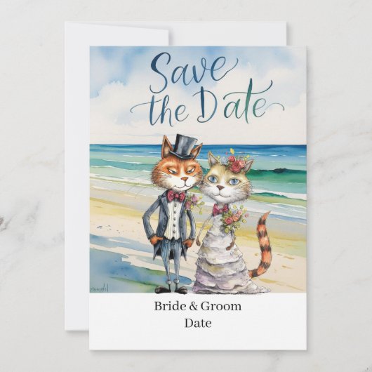 Cat Wedding Beach Wedding Thema Kaart (Voorkant)