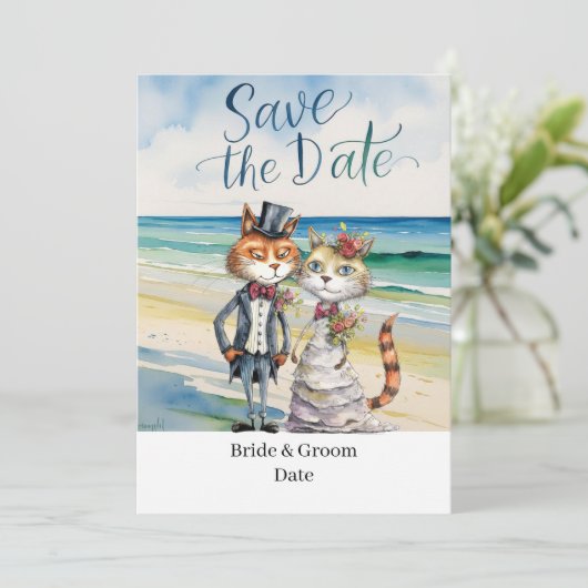Cat Wedding Beach Wedding Thema Kaart (Staand voorkant)