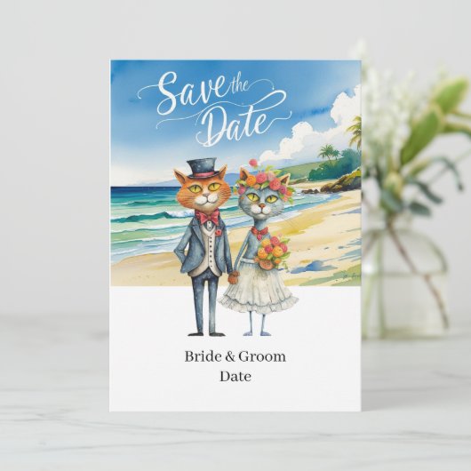 Cat Wedding Beach Wedding Thema Kaart (Staand voorkant)